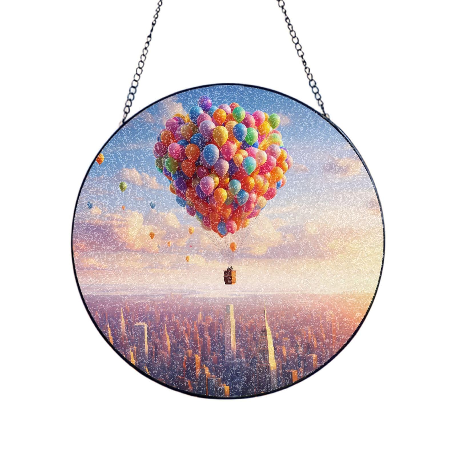Poezjzw Stained Glass Window Hanging - Air Balloon Sun Catcher For Door Garden Home Decor Christmas Mother'S Day Birthday Gifts 6in（15cm）