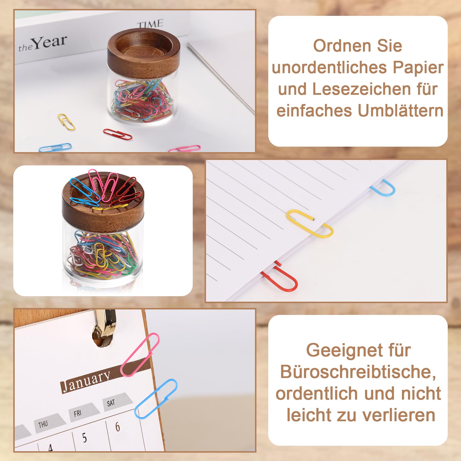 1 distributeur de trombones magnétique 6,5 x 2 cm en bois avec 70 trombones Boîte de rangement magnétique Distributeur de pinces de bureau avec boîte de rangement en acrylique pour fournitures de