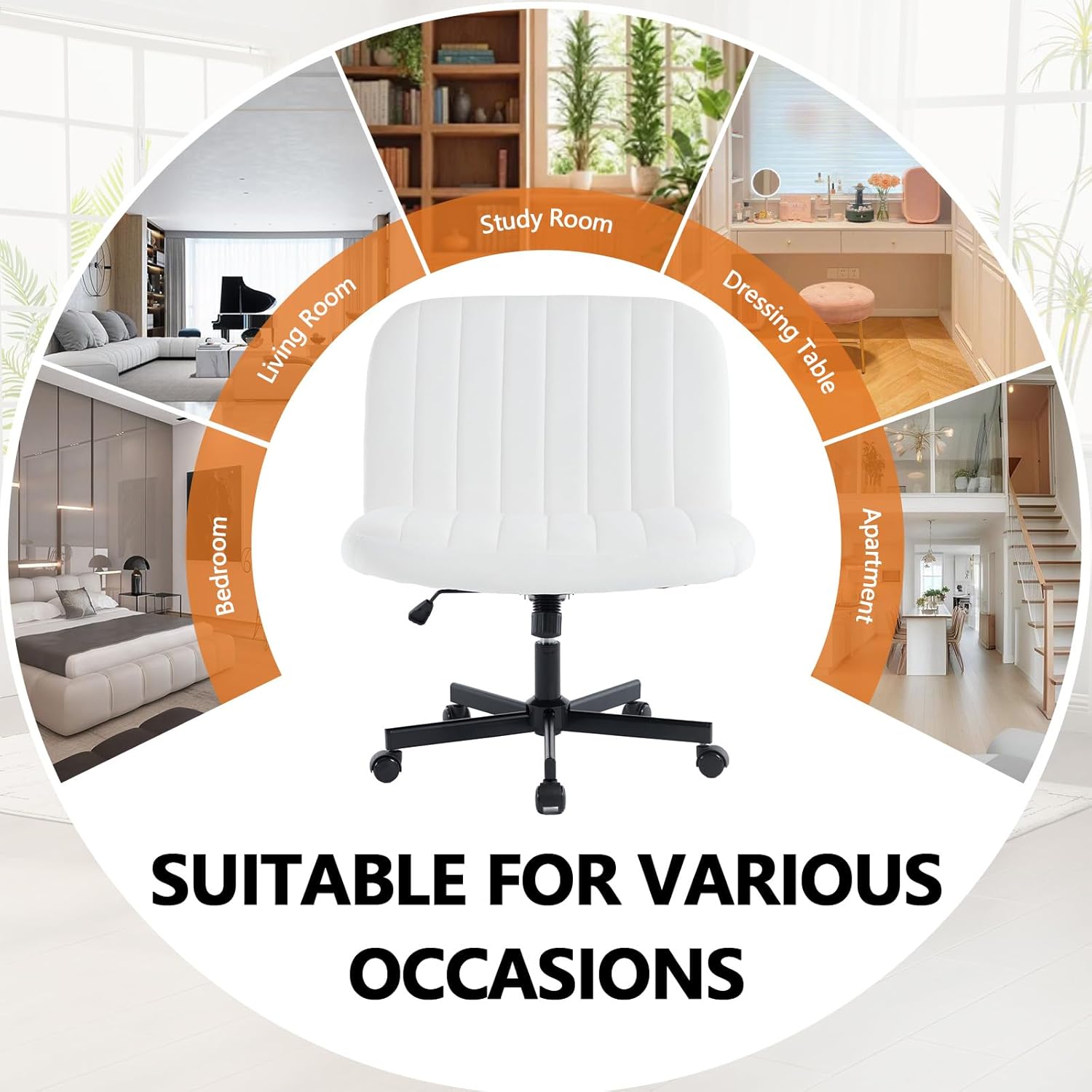 White Velvet Criss Cross Chair & Vanity Chairs with Wheels- 360 Swivel Armless Desk Chair & Comfy Office Chairs with Adjustable Height|Tilt Function for Home Office|Vanity|Bedroom (White)