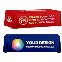 Custom Table Cloth with Business Logo Text Image 6/8FT Washable Polyester Fabric Personalized Table Cloth for Tradeshow Events Birthday Wedding Anniversary Company Shop School