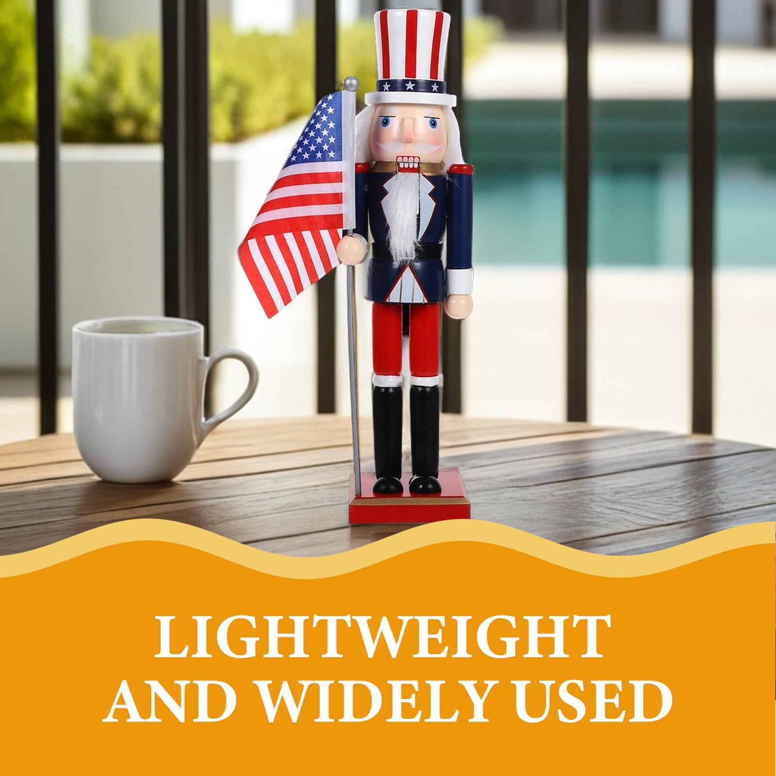 Cabilock Nussknacker Figur 38cm mit Beweglichem Maul Amerikanischer Soldat mit Flagge Stabile Tischdekoration für Unabhängigkeitstag und Weihnachten