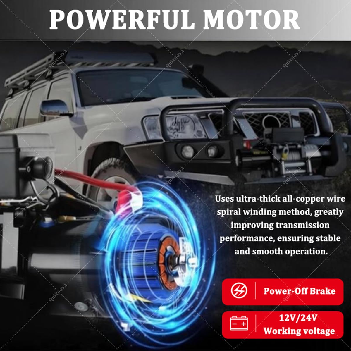 Elektrische Seilwinde 12V/24V für SUV, ATV, UTV und LKW (3000/3500/4000/4500/6000 lbs) mit Stahlseil, inklusive Funk-/Handfernbedienung und Seilrollenführung 3000LBS
