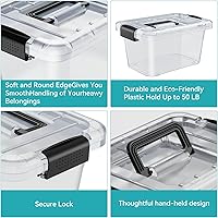 Vista 3 de Nazhura Contenedor de almacenamiento de plástico, cajas de almacenamiento apilables y encajables con tapas blancas y hebillas de cierre seguras