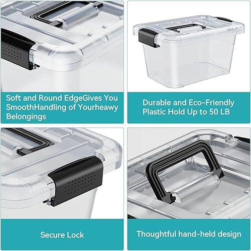 Miniatura 3 de Nazhura Contenedor de almacenamiento de plástico, cajas de almacenamiento apilables y encajables con tapas blancas y hebillas de cierre seguras,
