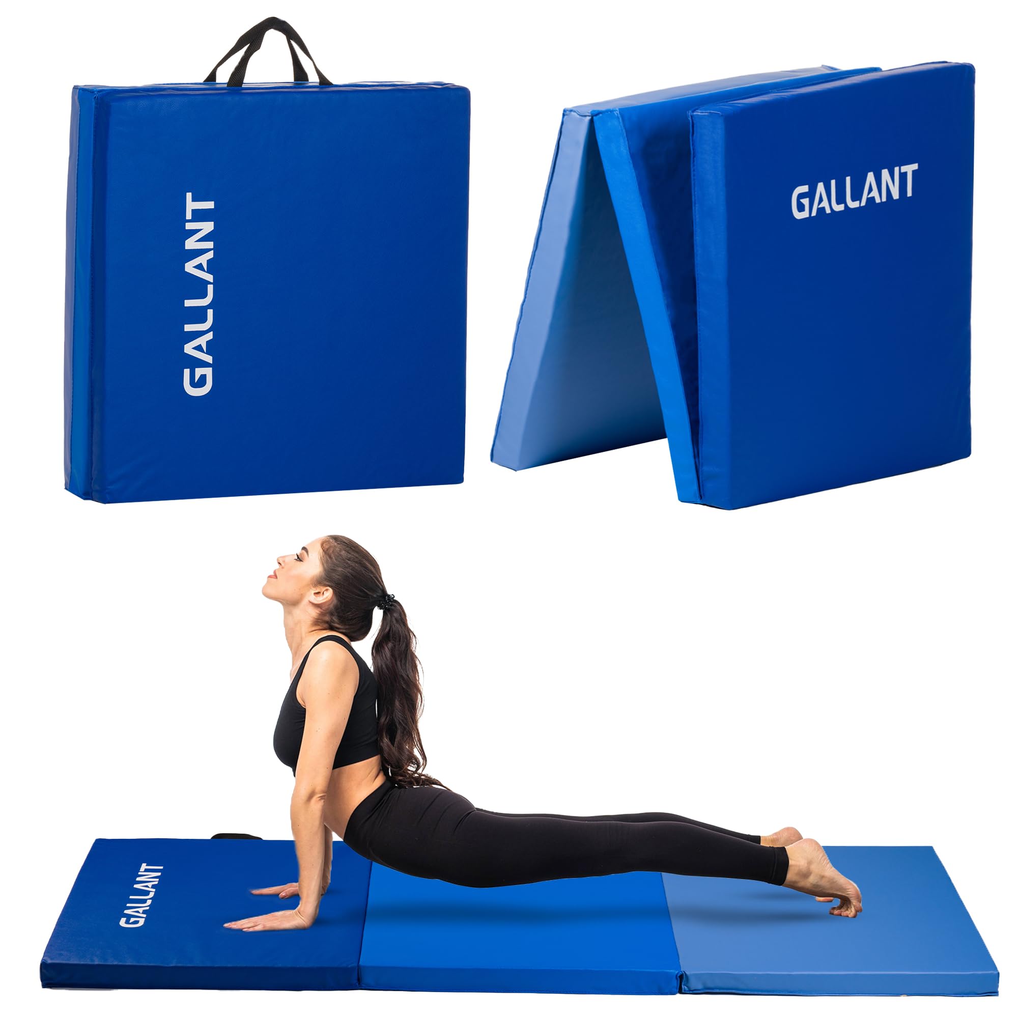 Gallant Foldable Gymnastics Mat - 6ft Long & Tri Folding, 5cm Thick High Density Foam, Non Slip & Easy to Clean - Tumble Exercise Gym Crash Mat for Children, Kids Gymnastics Equipment (Blue/Dark Blue)