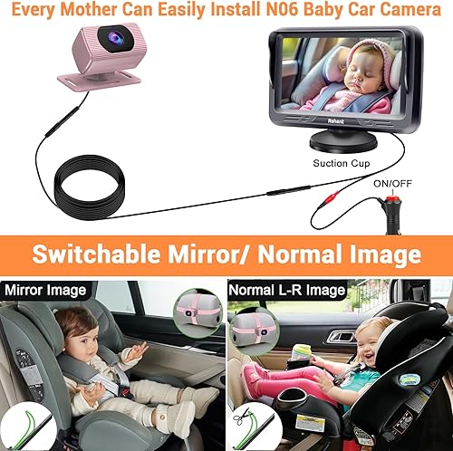 Miniatura 3 de Rohent Monitor de coche para bebés y niñas, 1080P HD, ajustable en 360, visión nocturna, lente gran angular de 150, fácil instalación, perfecto para