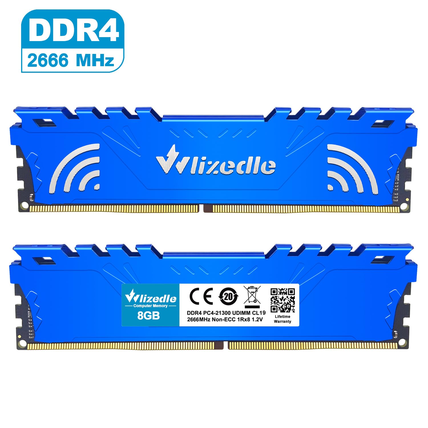 DDR4 2666MHz Mémoire RAM 16Go Kit (2x8Go) CL19 UDIMM Module de Mémoire PC4-21300 288-Pin 1,2V pour Ordinateur de Bureau, Bleu