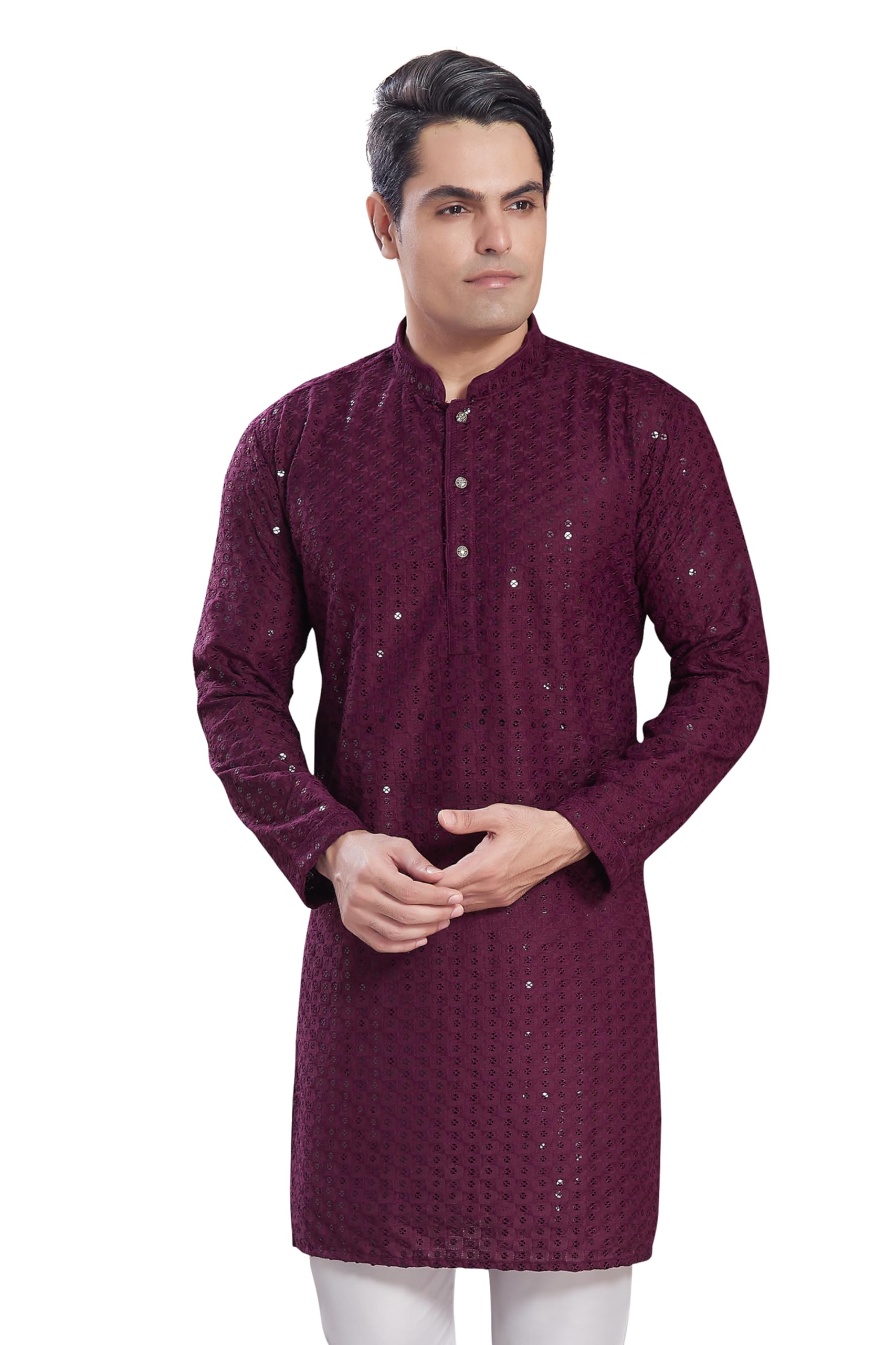 divisive Men's Sequince Embroidered Cotton Blend Only Slim Fit Kurta-picture-14