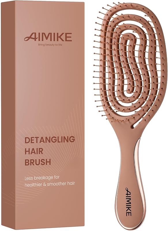 Spiral Flex Hair Brush for Fine Hair, Gentle Detangler for Women | Pain-Free Detangling Brush w/ Soft FlexGlide Bristles, Wet Dry Vented Hairbrush for Women Kids, Smooth & Comfortable, Mocha