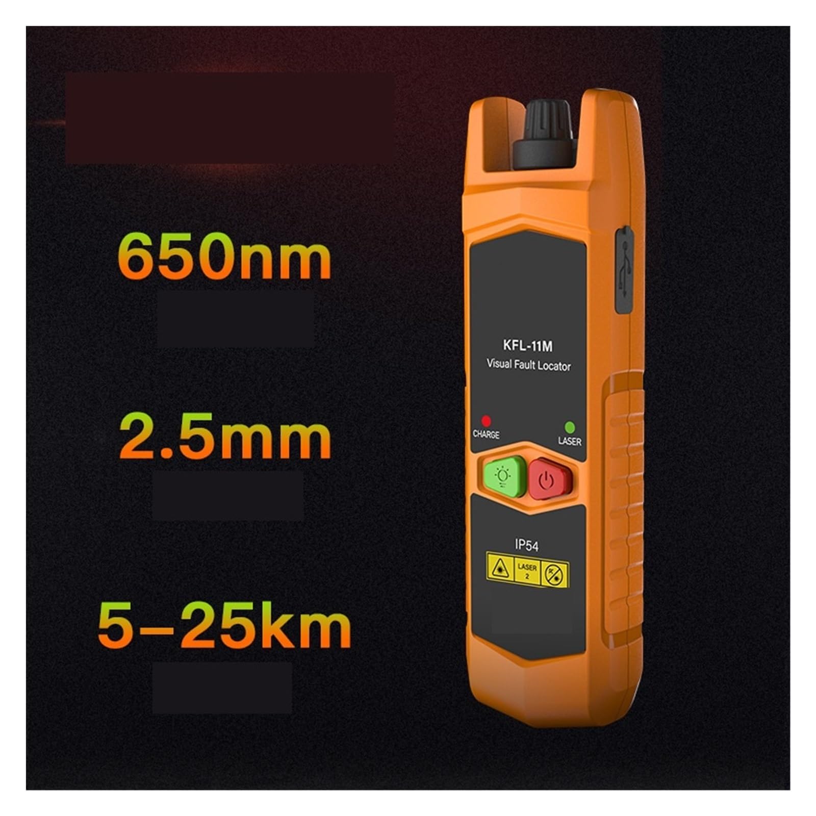 Testeur de fibre optique, Compteur De Puissance Optique KFL-11M, Mini Localisateur Visuel Défauts, La Distance Test Est 25km, Conception À Clip Arrière, LED pour tester les communications