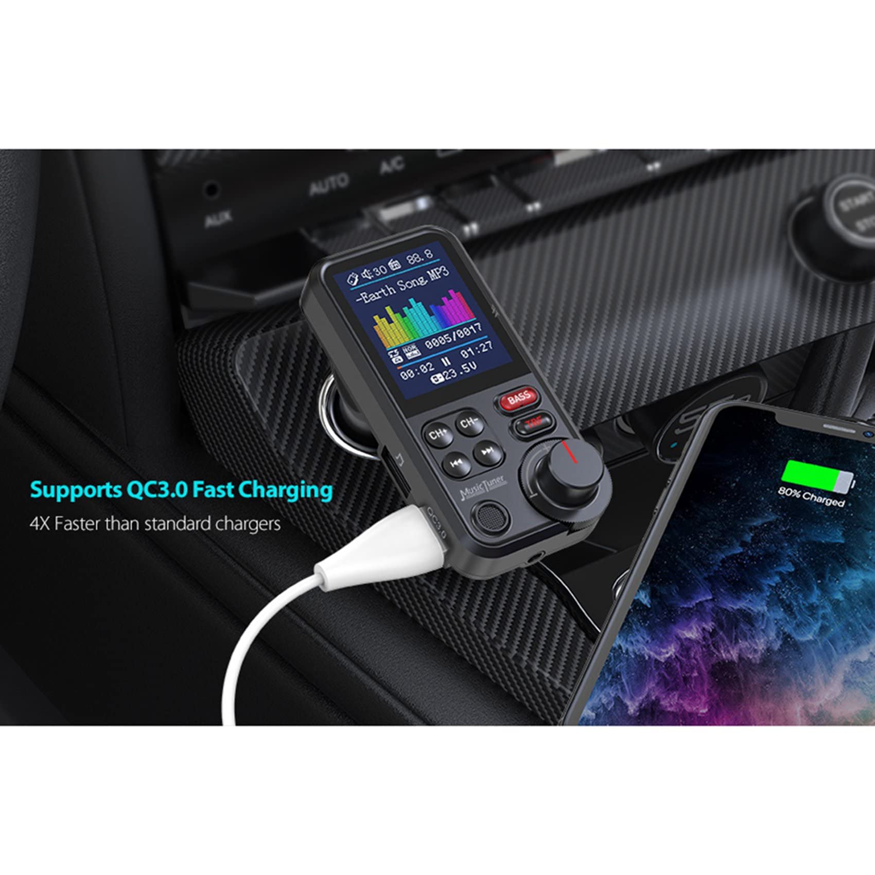 2X BT93 Voiture Lecteur Mp3 U Disque Musique Bluetooth 5.0 Transmetteur FM Réglage du Mode EQ USB Voiture Charge