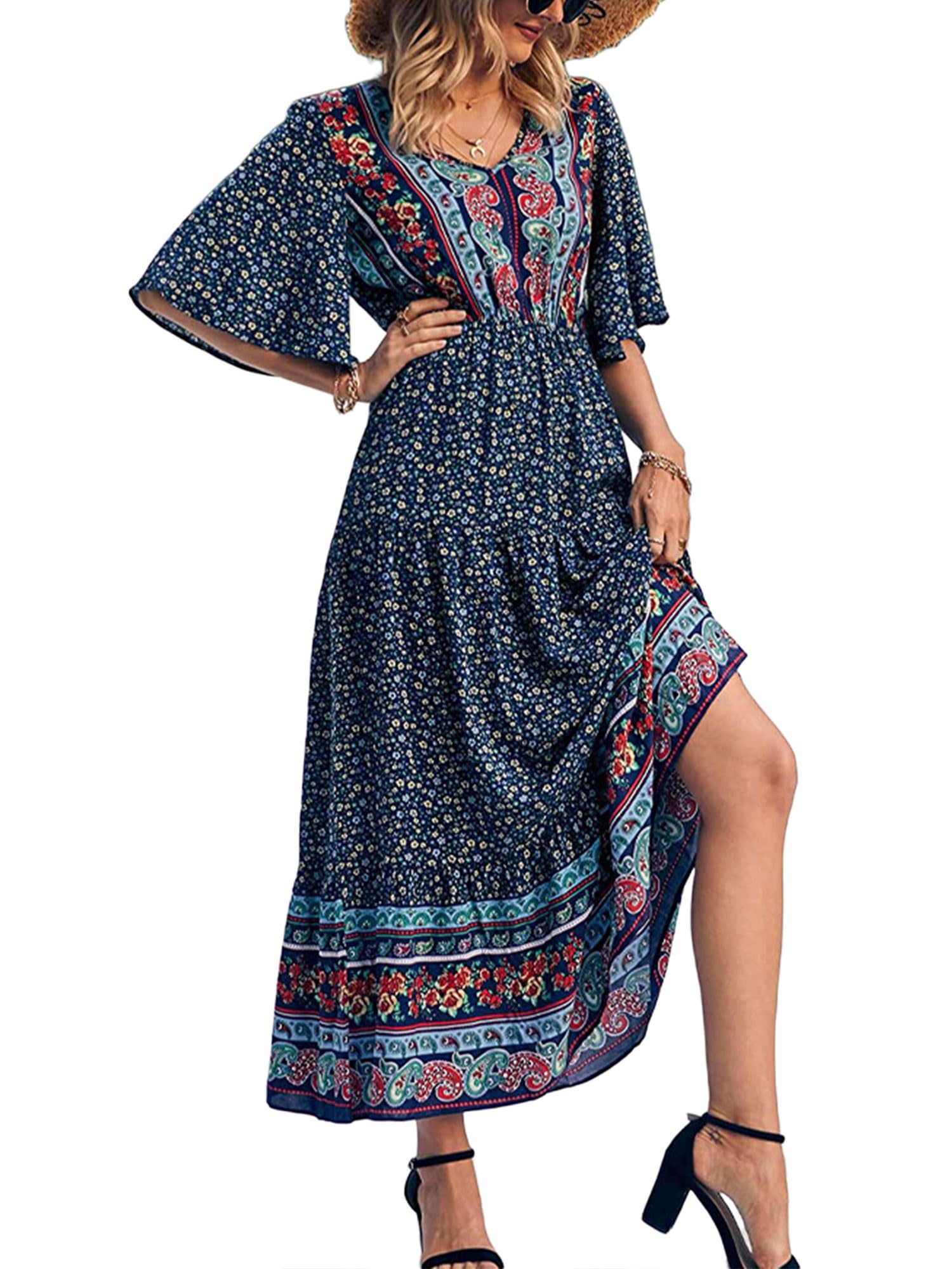 Yileegoowomens Casual Summer Bobo Maxi Dress Bohemian Floral V Neck |  Desertcart Barbados