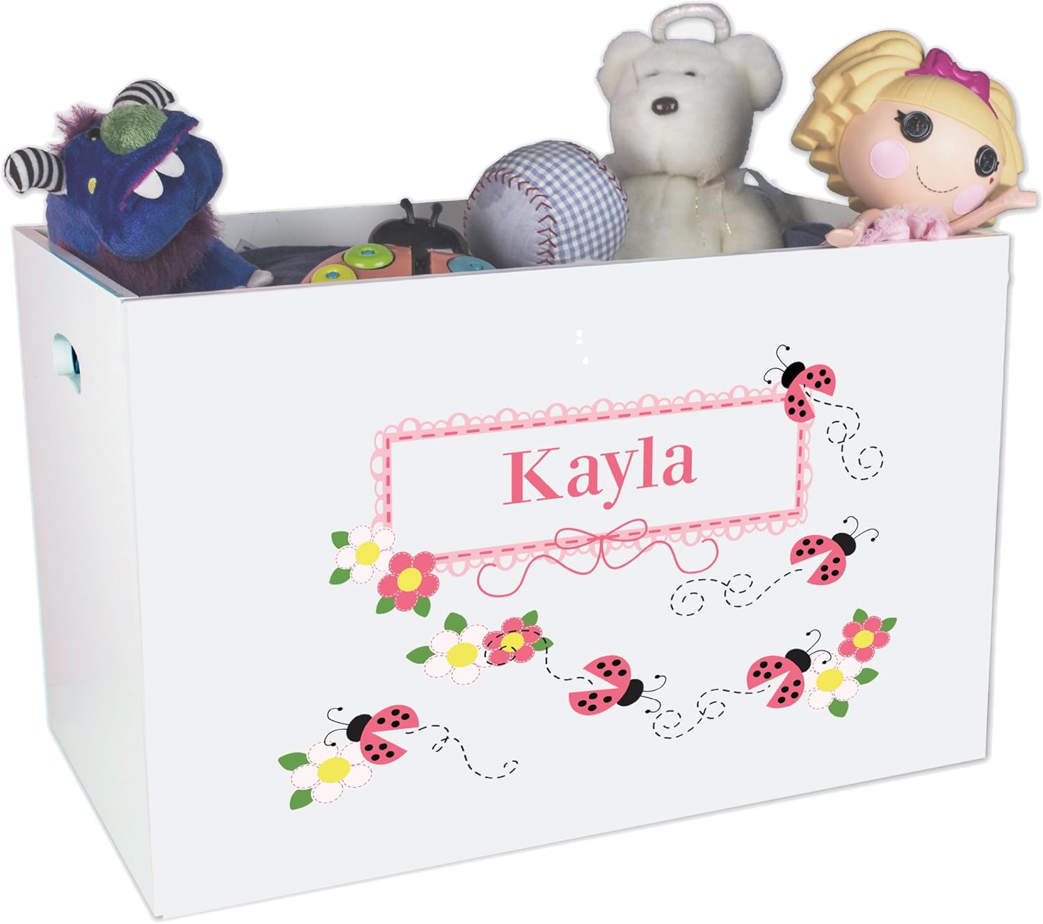 My Bambino Personalized Toy Box & Storage Chest | Ladybugs Childrens Nursery White Open Toy Box | Custom Name Kids Organizer | Christmas & Birthday Gift