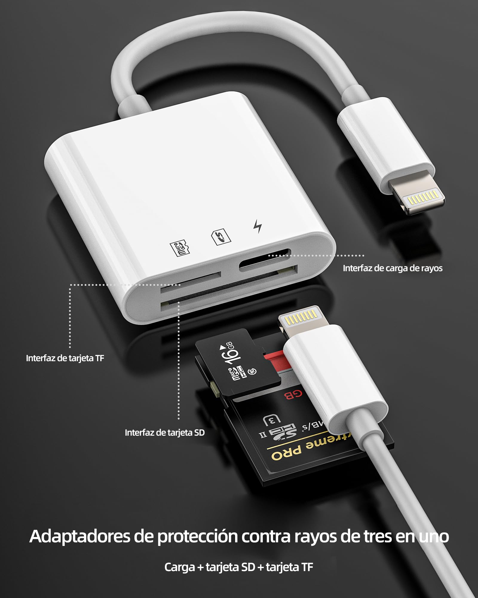 Lettore di schede SD Lightning (3 in 1) per iPhone 14 13 Pro Max, caricabatterie, cavo adattatore, lettore di schede micro SD, certificato MFI per Apple, iPad, Fotocamera, TF Memory Stick, Foto