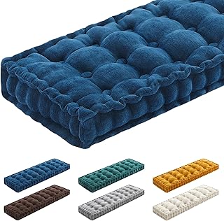 Geelin 48x18 Inch Bench Cushions for Indoor Furniture Window Chenille Velvet Navy Blue Button Tufted Thicken Seat Pad Mat with Memory Foam Sofa Chair Daybed Floor Pillow for Living Room Porch Swing