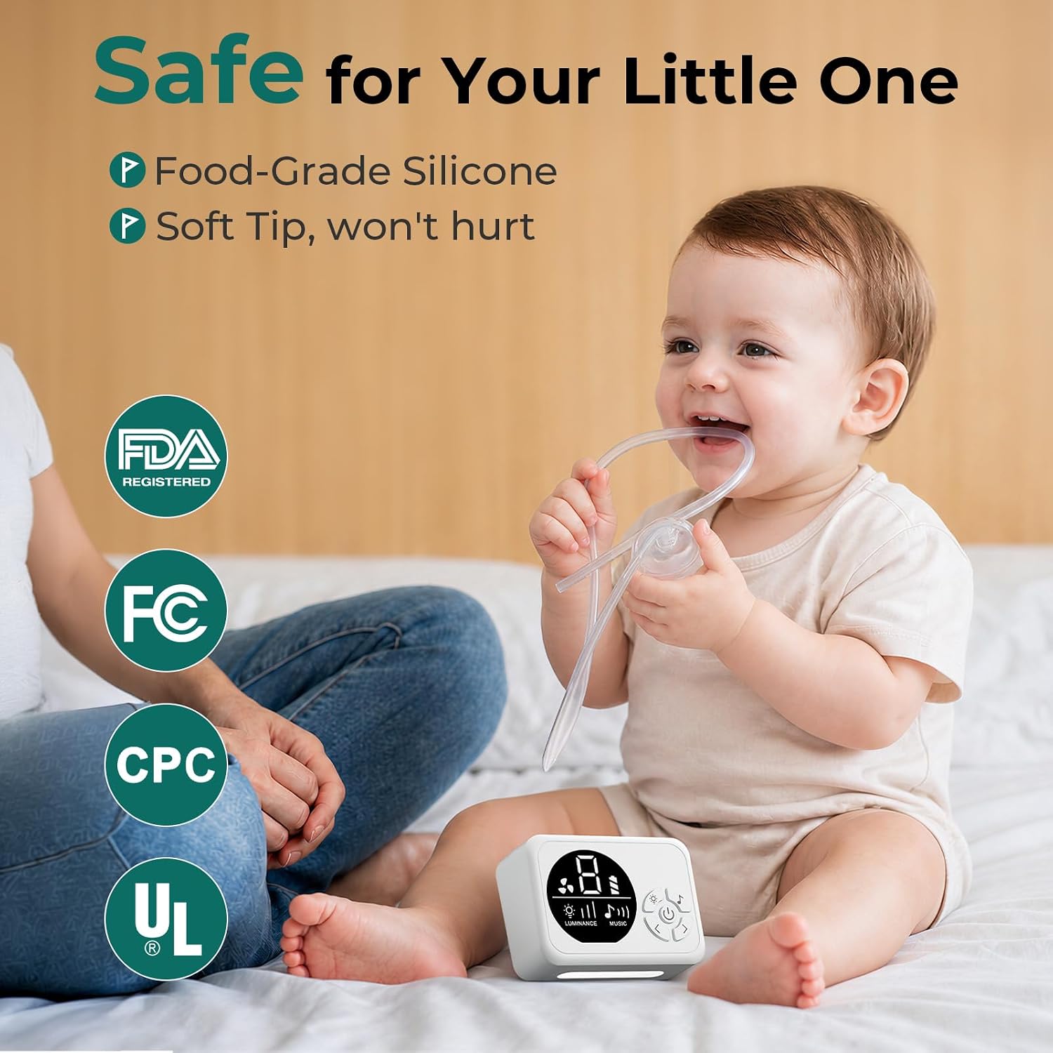 Nasal Aspirator for Baby, Hospital-Grade Nose Sucker for Baby with 9 Levels Suction, 3 Silicone Nozzles Electric Nose Suction with Night Light and Nursery Rhyme Soothing for Toddler & Newborn & Kids