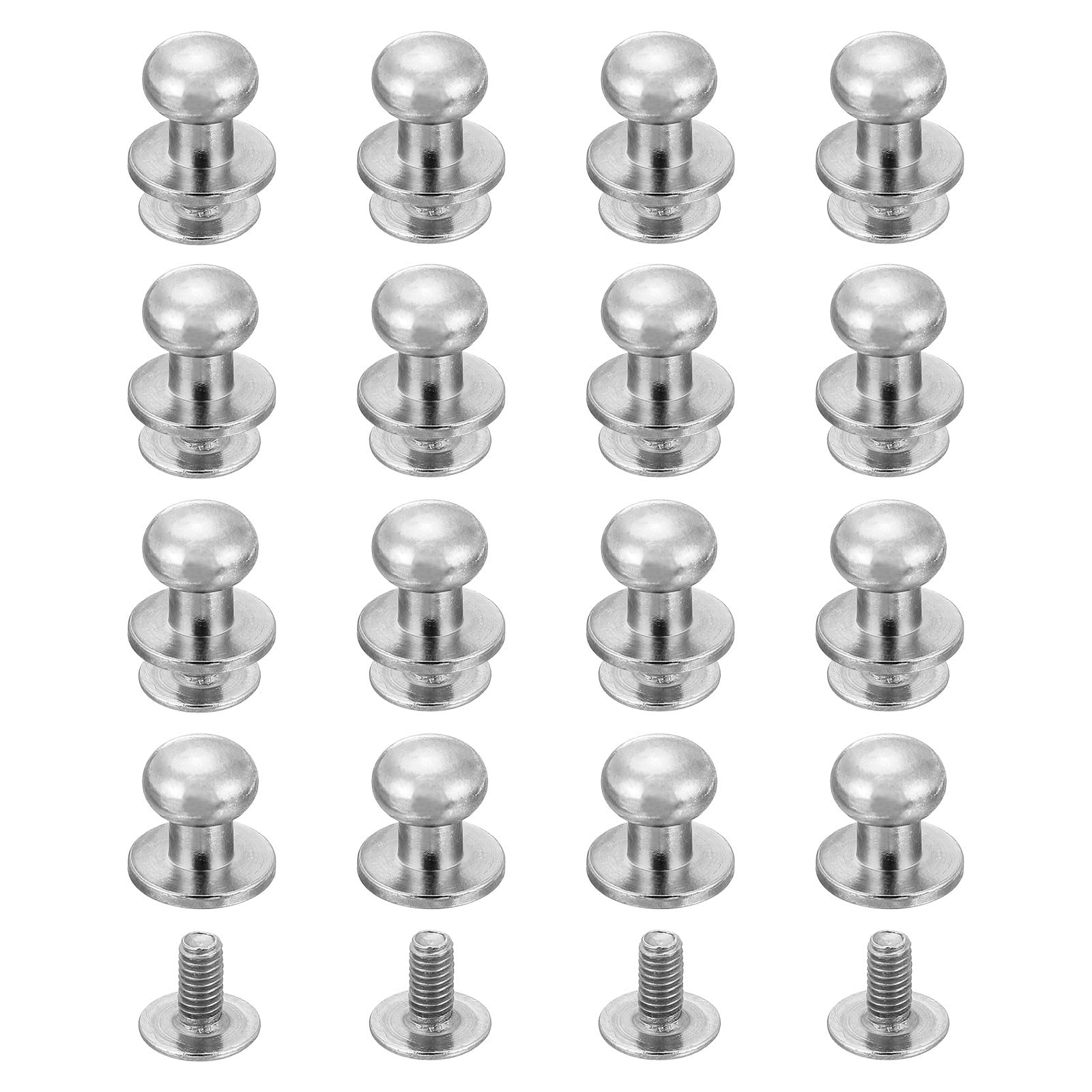 uxcell 16Pcs Ball Head Stud Screw Back 7mm Round Head Button Nipple Leather Rivets for DIY Leather Craft Handbag Shoes Belt Repair, Silver