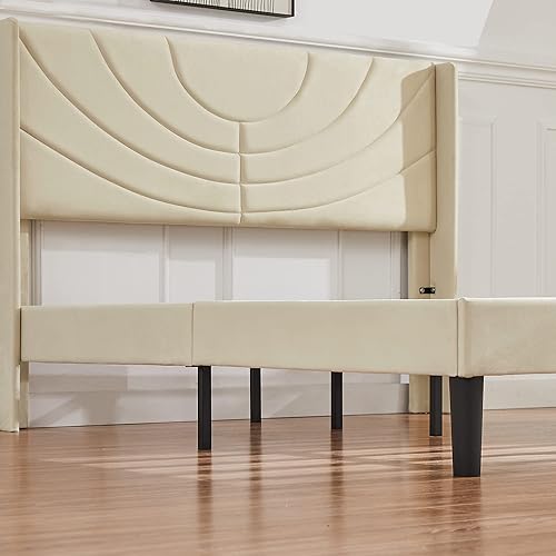Miniatura 39 de VECELO Base de cama tapizada tamaño Queen con cabecera de tela, soporte de listones de madera, no necesita somier, base de colchón, fácil montaje,