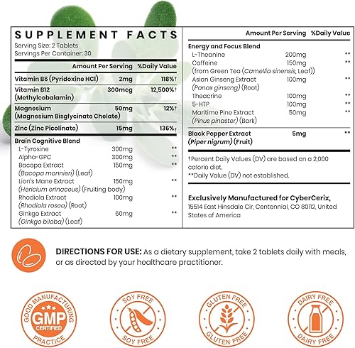 Miniatura 2 de Suplemento cerebral 17 en 1 para memoria y concentración, suplemento cerebral nootrópico para concentración, claridad, energía y enfoque, mezcla