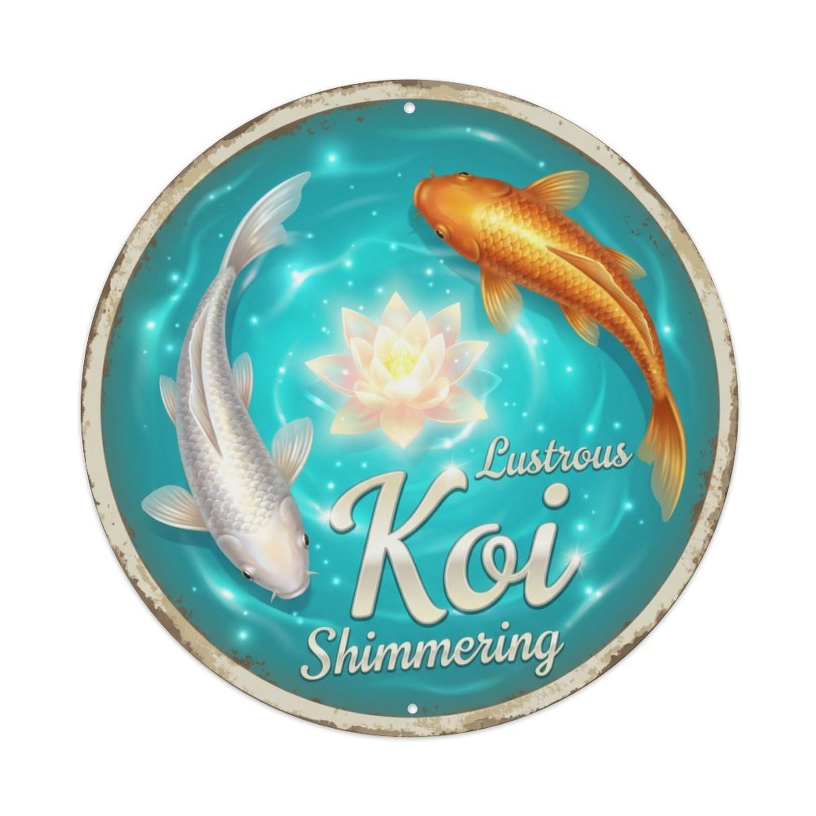 Tgrcjimh Style Metal Tin Sign Koi Fish Lustrous Shimmering Waters