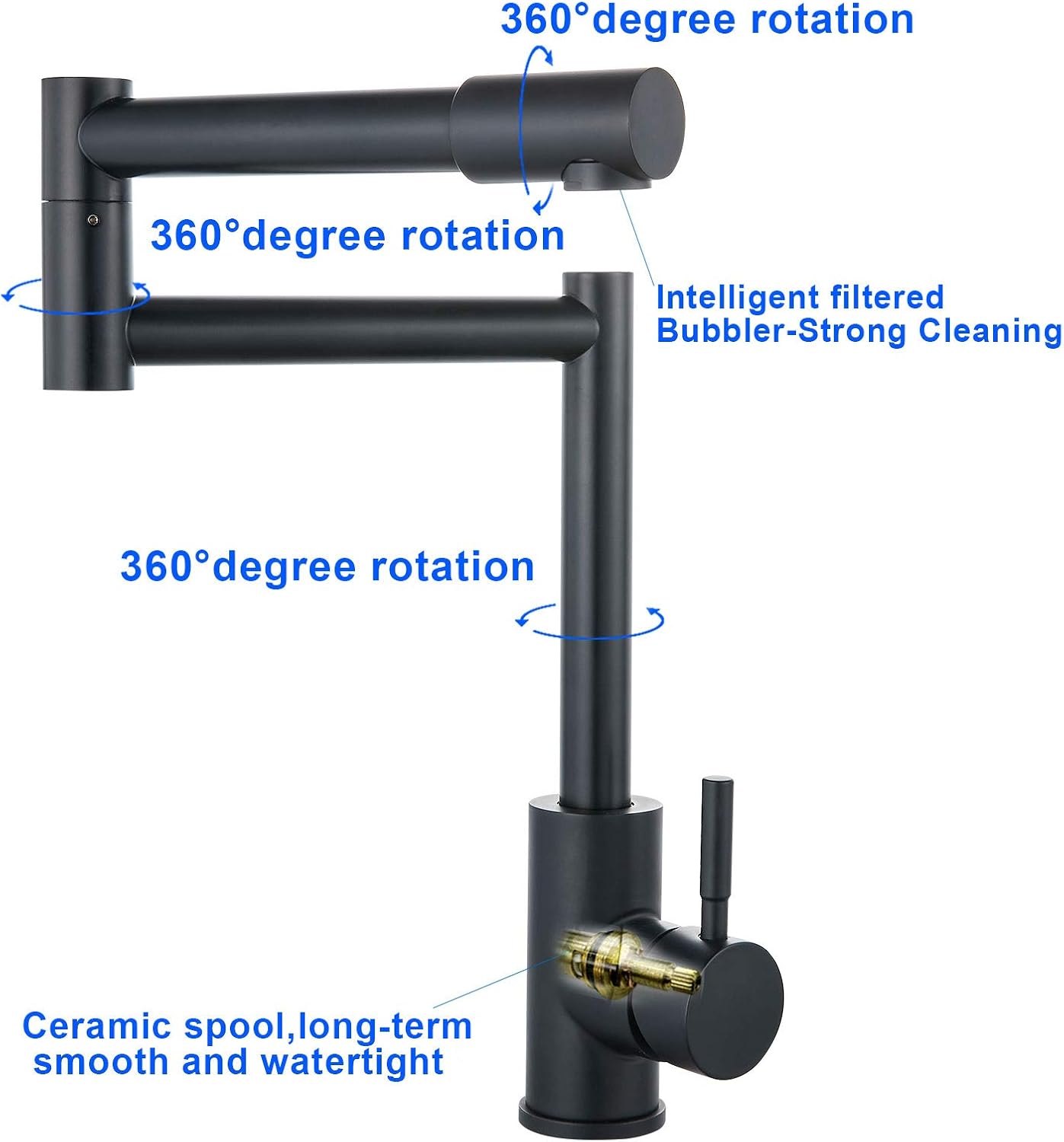 Best Cyber Deals 🔥 ABMILLY Pot Filler Faucet Matte Black Deck Mounted Single Handle Double Joints Free Rotating Modern Deck Mounted Countertop Retractable Commercial Kitchen Sink Faucet Stainless Steel