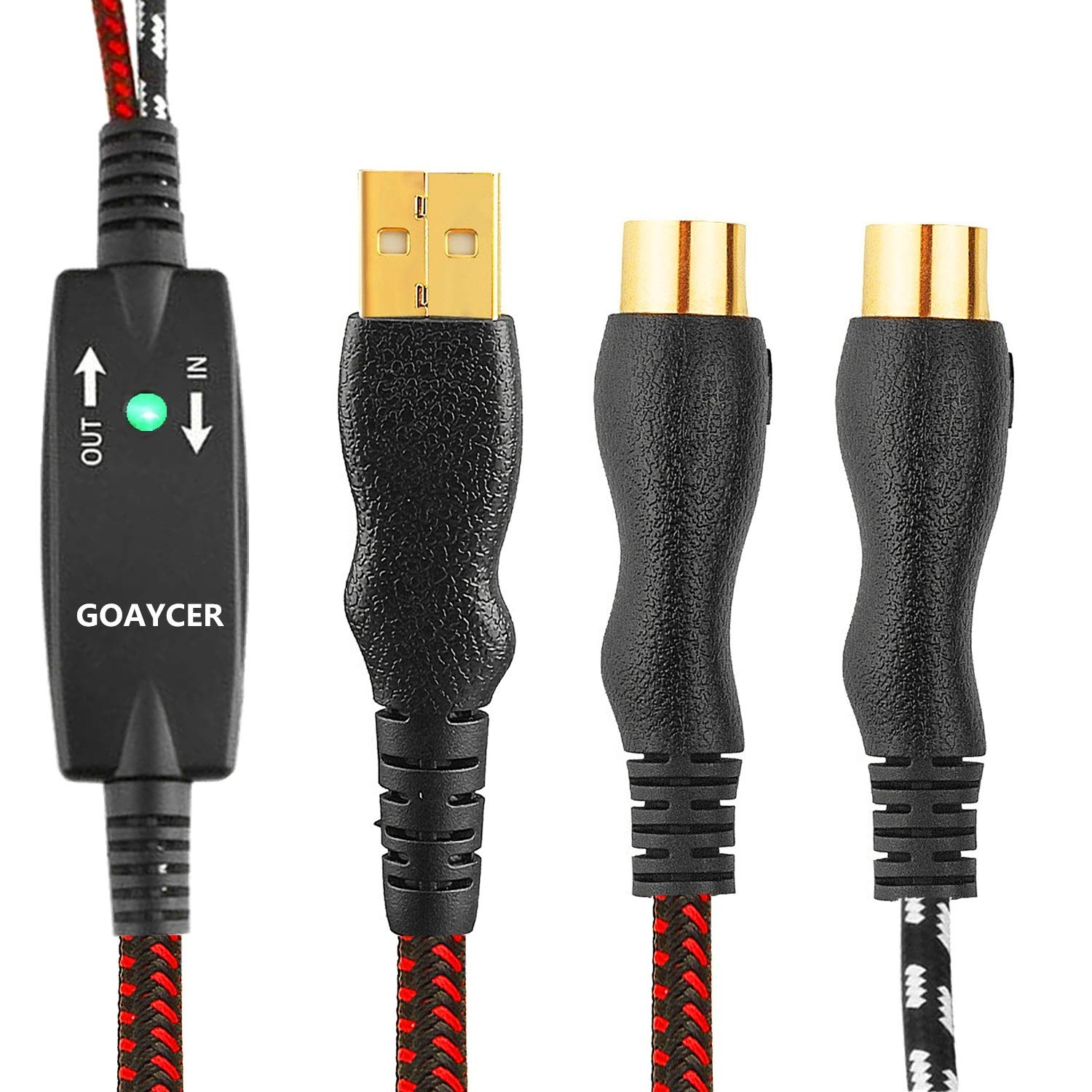Goaycer MiDi USB Cable Interface - 5-Pin MIDI to USB Adapter Controller for Keyboard/Synthesizer for Editing and Recording Tracks Works on Windows / Mac OS - Cable: 2M