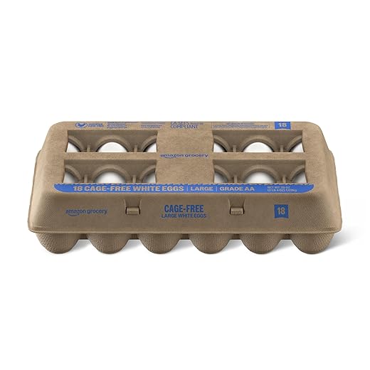 Amazon Grocery, Cage-Free Large White Eggs, Grade AA, 18 Ct