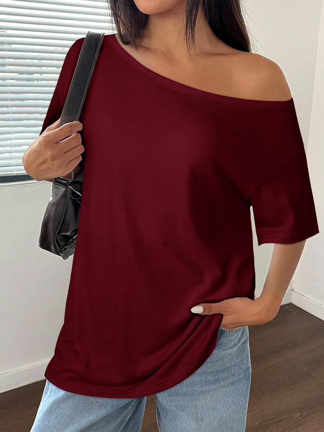 ATHMILE Off The Shoulder Tops for Women 2026 Y2K Loose Fit Tops Oversized Tshirts Fashion Going Out Outfits Casual Basic Tees - Image 2