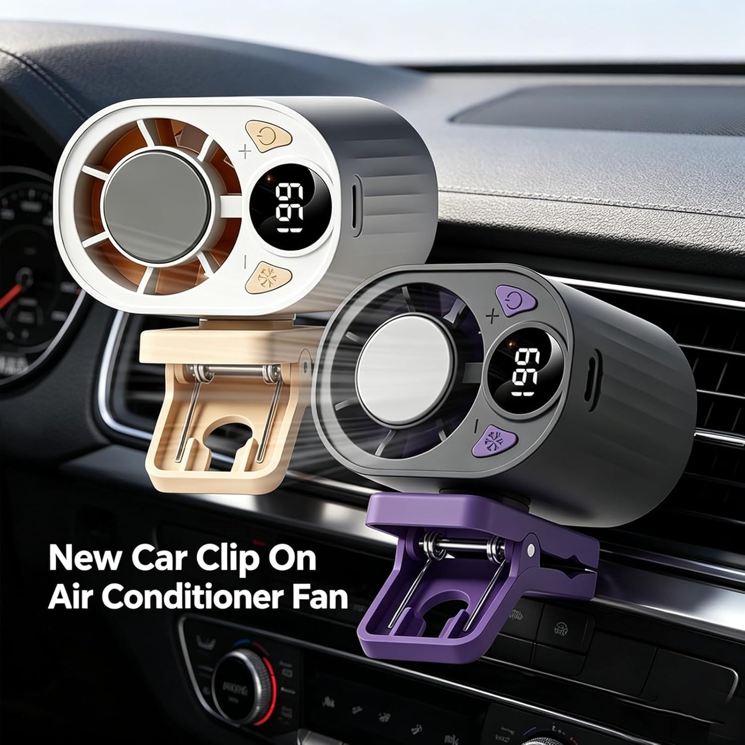 New Upgraded Car Clip on Air Conditioner Fan, Portable Air Conditioners for Cars, Mini Rotatable Fan, USB Rechargeable, 199 Speed Silent Mini Bladeless Fans, Car Clip on Air Conditioner (White)