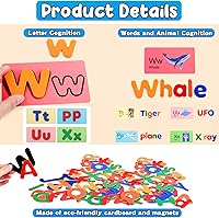 Vista 3 de Juego de letras magnéticas del alfabeto con 26 mayúsculas, 26 letras minúsculas, 26 tarjetas del alfabeto de animales, alfabeto ABC para nevera