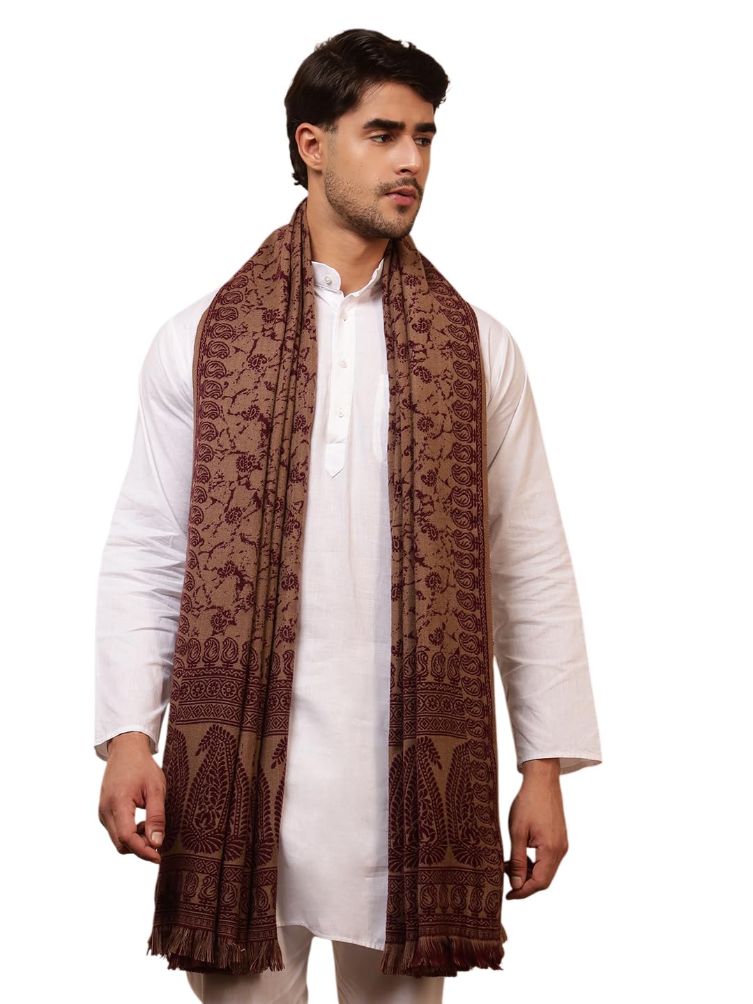 ravaiyaa - attitude is everything Men Jamawar Design Stylish Shawl, Warm and Soft Winter Shawl, Kashmiri Wool Shawl Wraps, Faux Pashmina (80L x 40W Inch)-picture-13