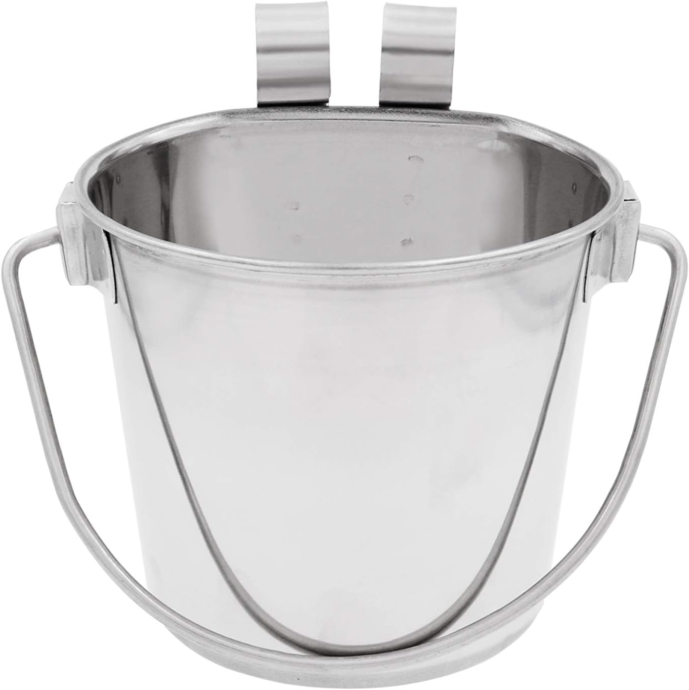 Fuzzy Puppy Flat Sided Pail with Dual Hooks, Snugly Fit On Dog, Cat and Critter Crates & Cages, Heavy Duty Stainless Steel | 2 Quart (PN: FSP-2)