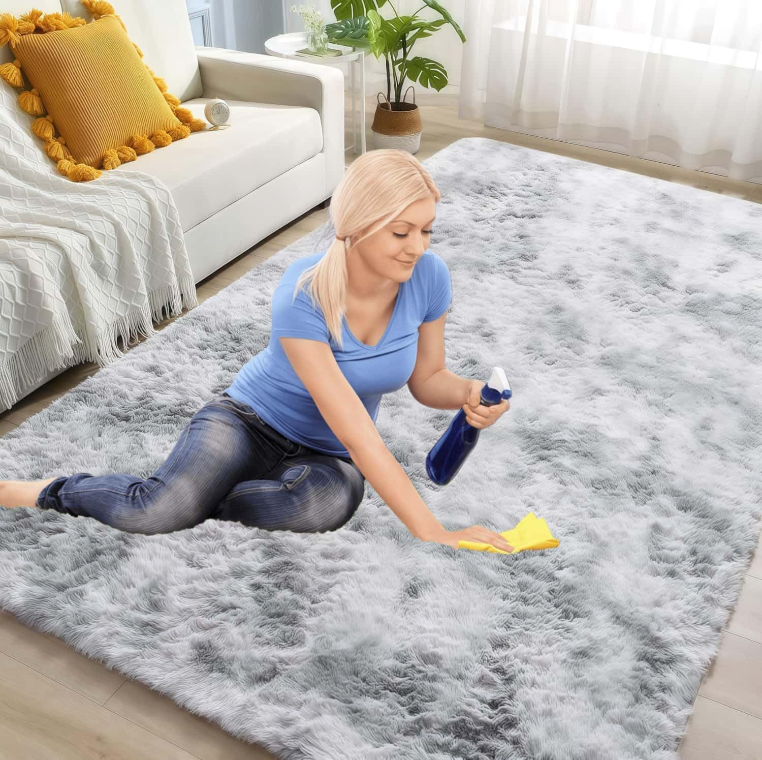 1 moderne shag tapijt, tie-dye donkergrijs rechthoekig tapijt, niet-kruisend, antislip, voor woonkamer, slaapkamer, huisdecoratie | Bespaar Geld Op
