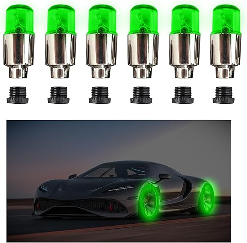 6 luces LED de tapa de vástago de válvula de neumático, bombillas de neón con luz intermitente, luces de válvula de neumático, tapones antipolvo