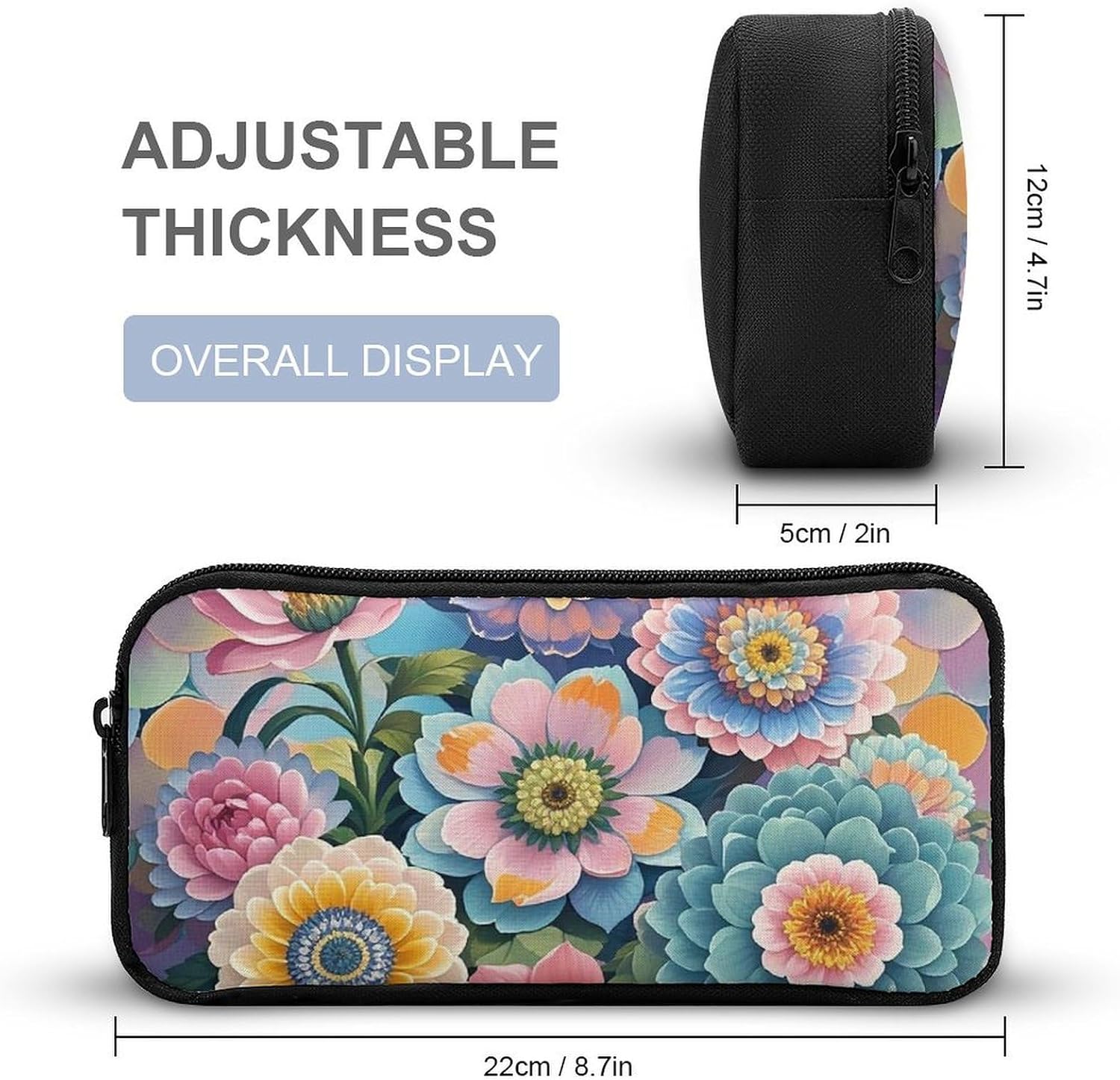 Scales And Flowers Pencil Case Large Pencil Bag with Zipper image 2