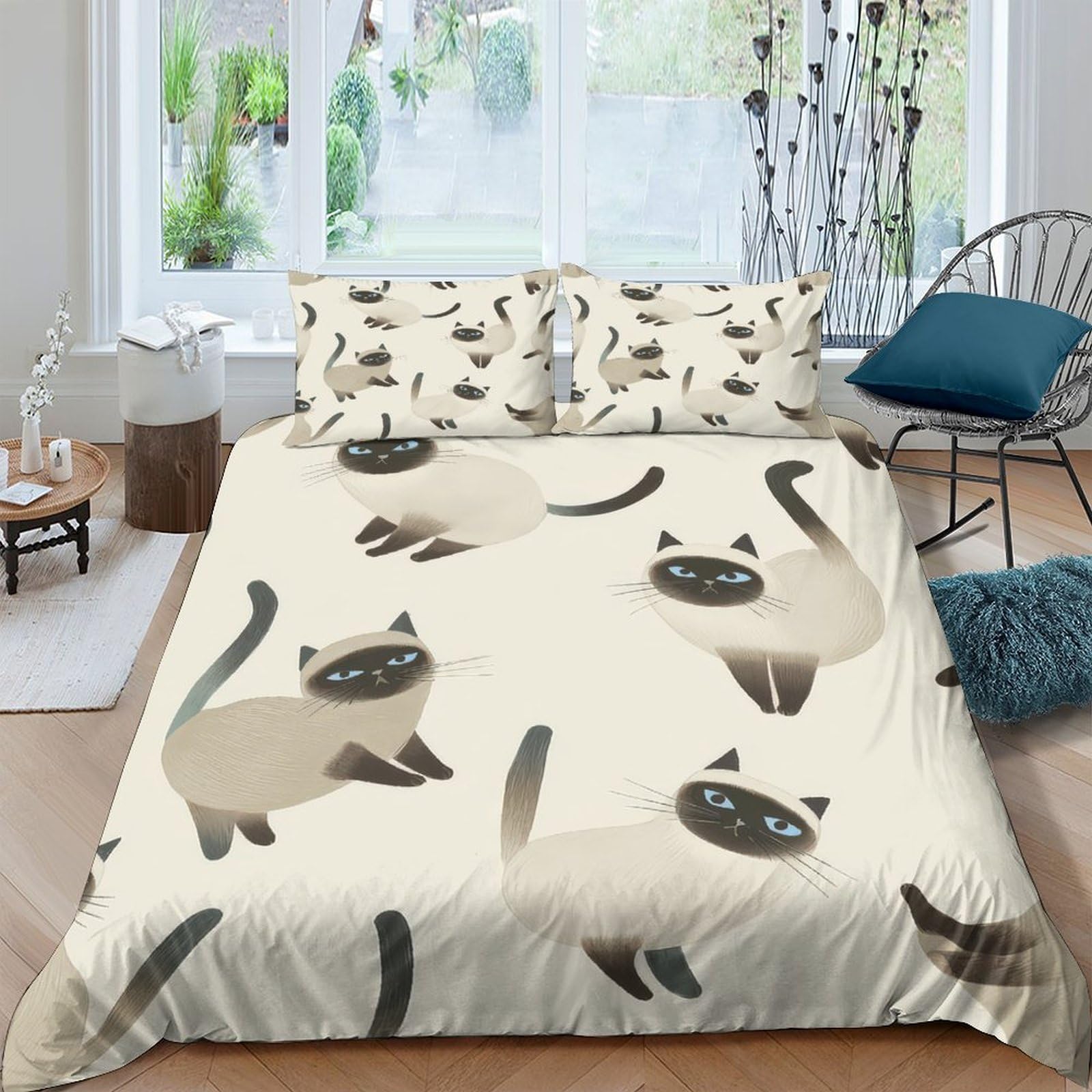 Ctjqhvkz Style-3 3D Printed Siamese Cat Fitted Sheet Microfiber Soft Animal Pattern Mattress Cover Bedroom Decor Protector Washable Single（135X200cm）