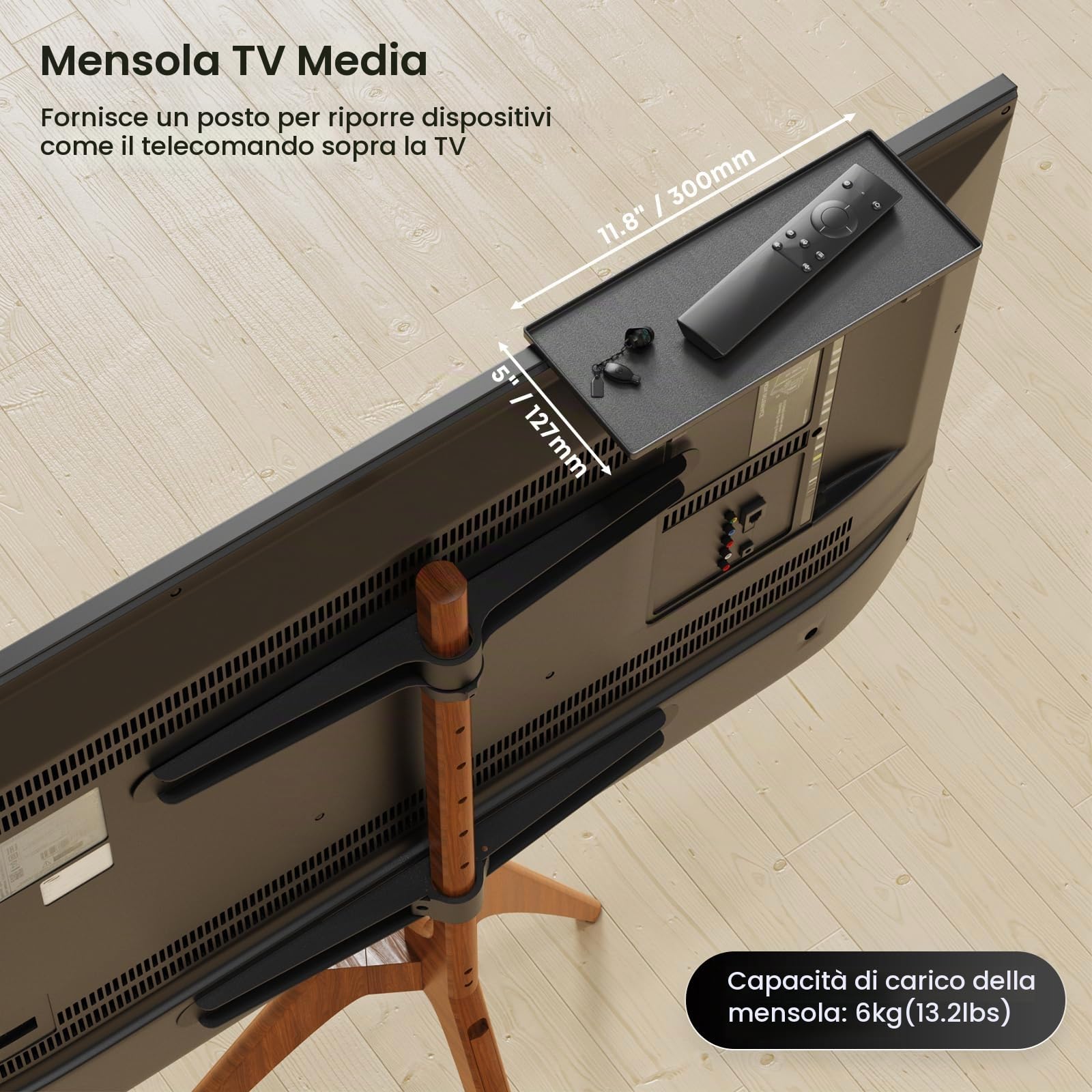 Tripod Supporto TV Universale, PUTORSEN Supporto a Pavimento Cavalletto da TV 45-65 Pollici con mensola TV, girevole e Adattabile in Altezza, Max. Vesa 400 x 400, che Regge fino a 40 kg