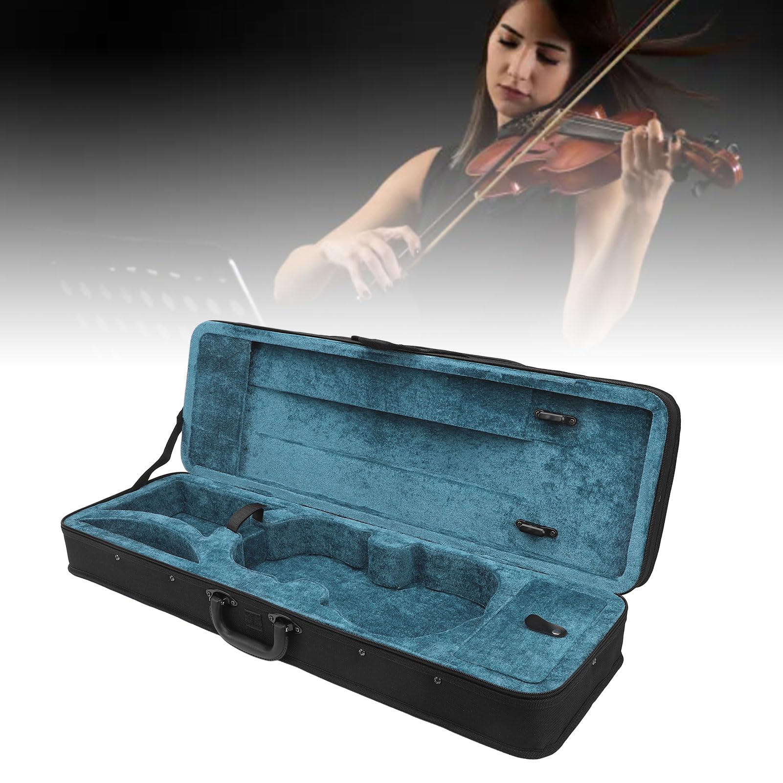 Estuche para Violín, Estuche de Viaje para Violín 1/2 con Correas Ajustables para los Hombros, Cojín de Felpa de Terciopelo, Estuche Rígido Liviano y Oblongo para Violín (Negro)