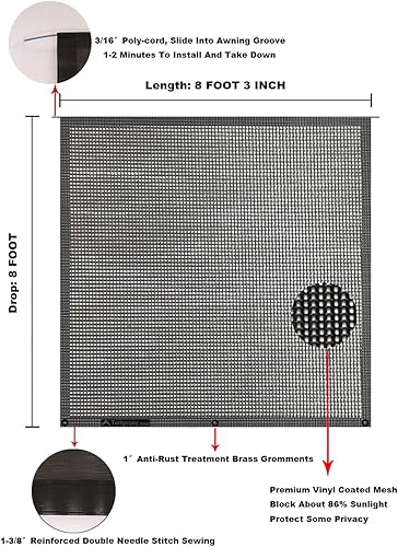 Miniatura 255 de Tentproinc Pantalla parasol para toldo, 8 pies x 13 pies 3 pulgadas (apta para toldo de 14 pies), protector solar de malla para autocaravana, cámper
