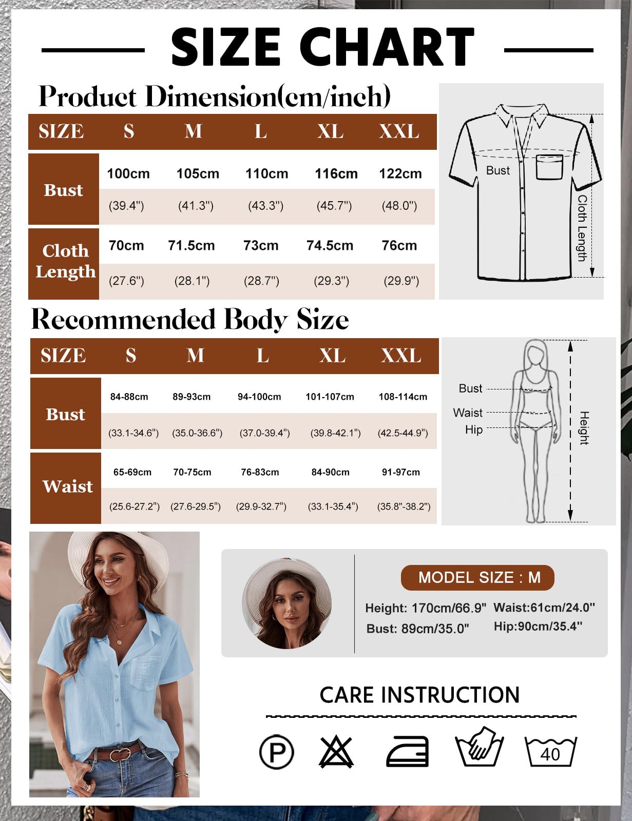 Yuson Girl Camicia Donna Camicetta Donna Manica Corta Cotone da Donna Blusa Maglietta Elegante con Scollo a V Casual Camicie Abbottonate Top Tinta Unita Estive Shirt Classico Maglia