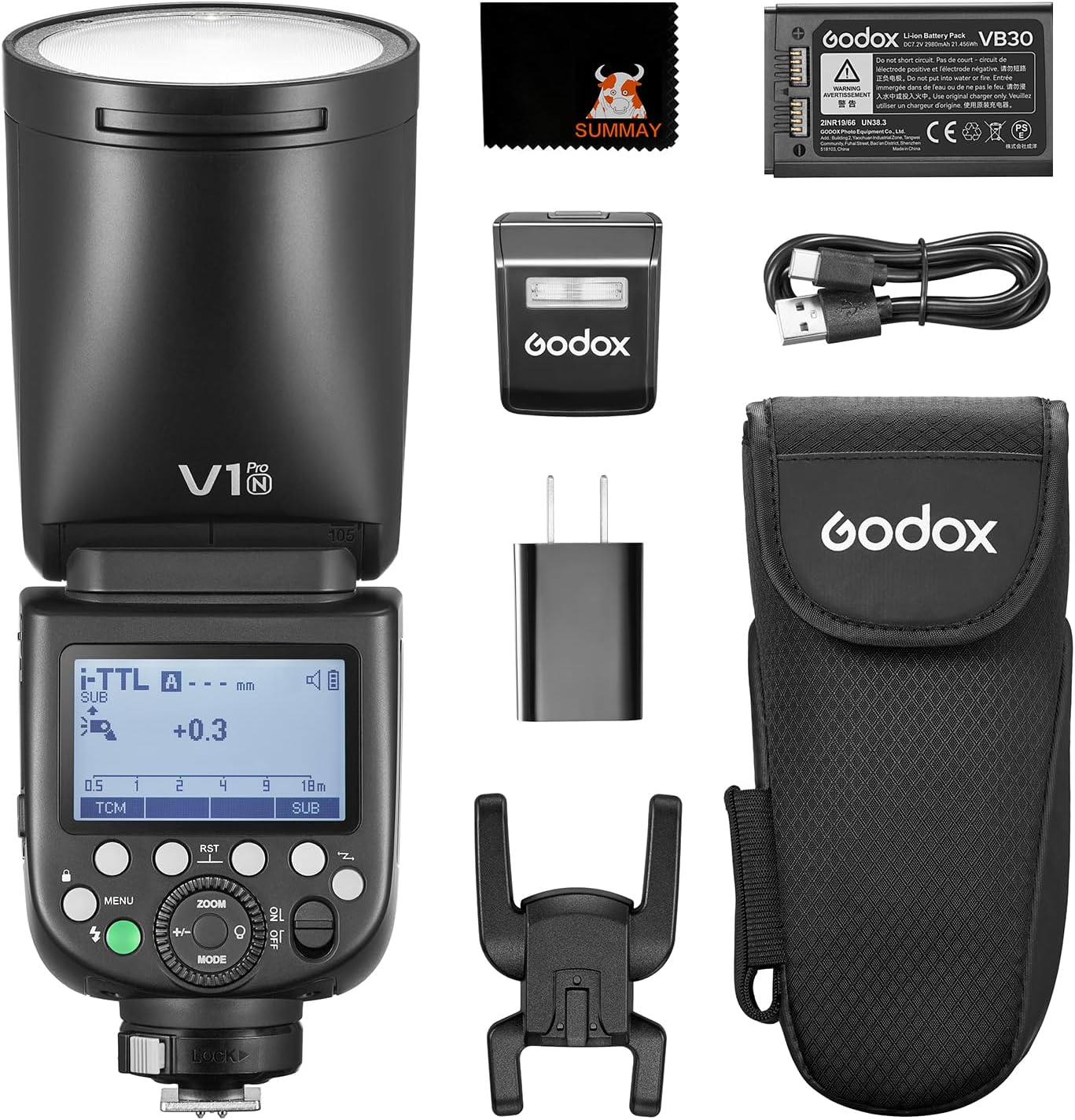 Godox V1 V1Pro N Flash Kit for Nikon Camera TTL Speedlight,2.4G Wireless,HSS 1/8000s,Detachable Sub Flash SU-1for Nikon Cameras