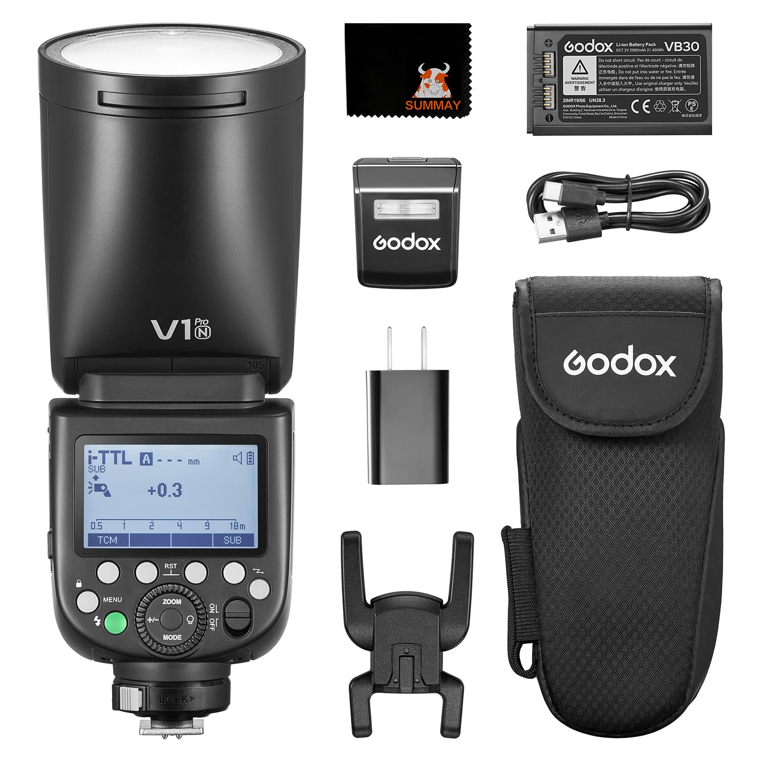 Godox V1 V1Pro N Flash Kit for Nikon Camera TTL Speedlight,2.4G Wireless,HSS 1/8000s,Detachable Sub Flash SU-1for Nikon Cameras