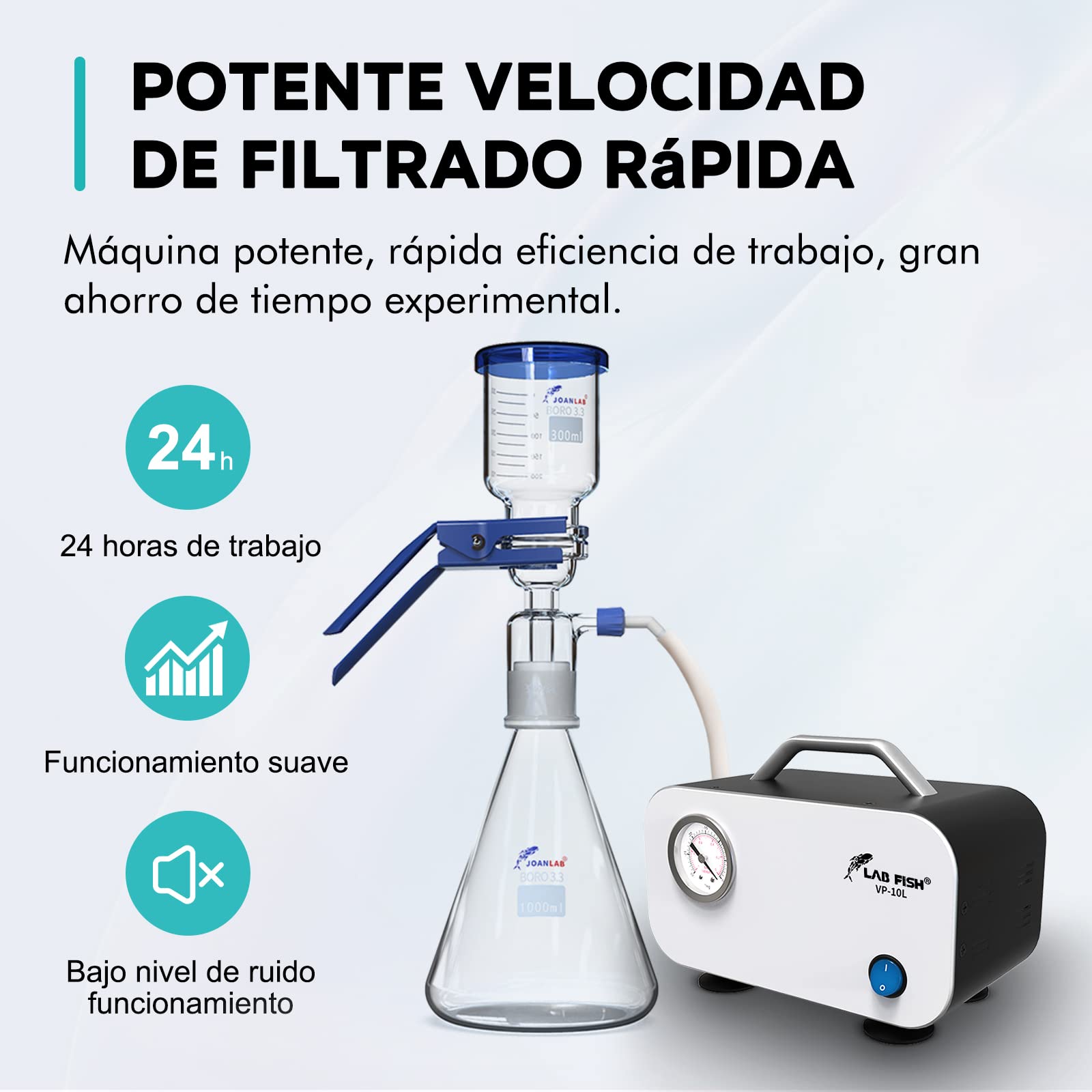 LAB FISH VP-10L Bomba de Vacío Portátil sin Aceite, 10L/min 0,075Mpa Laboratorio