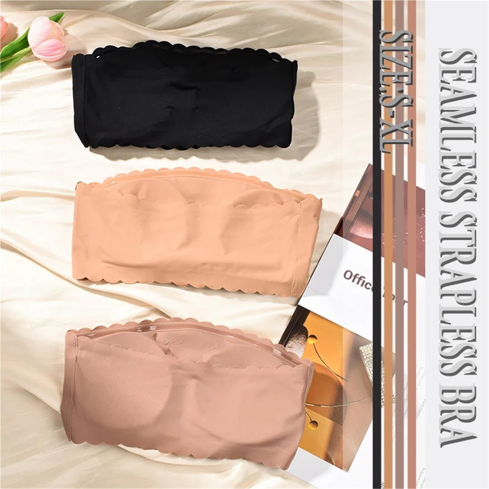Reggiseno Invisibile Reggiseno a Tubino Senza Spalline con Bordo Ondulato, Cuciture, Scoperte, Lingerie da Donna