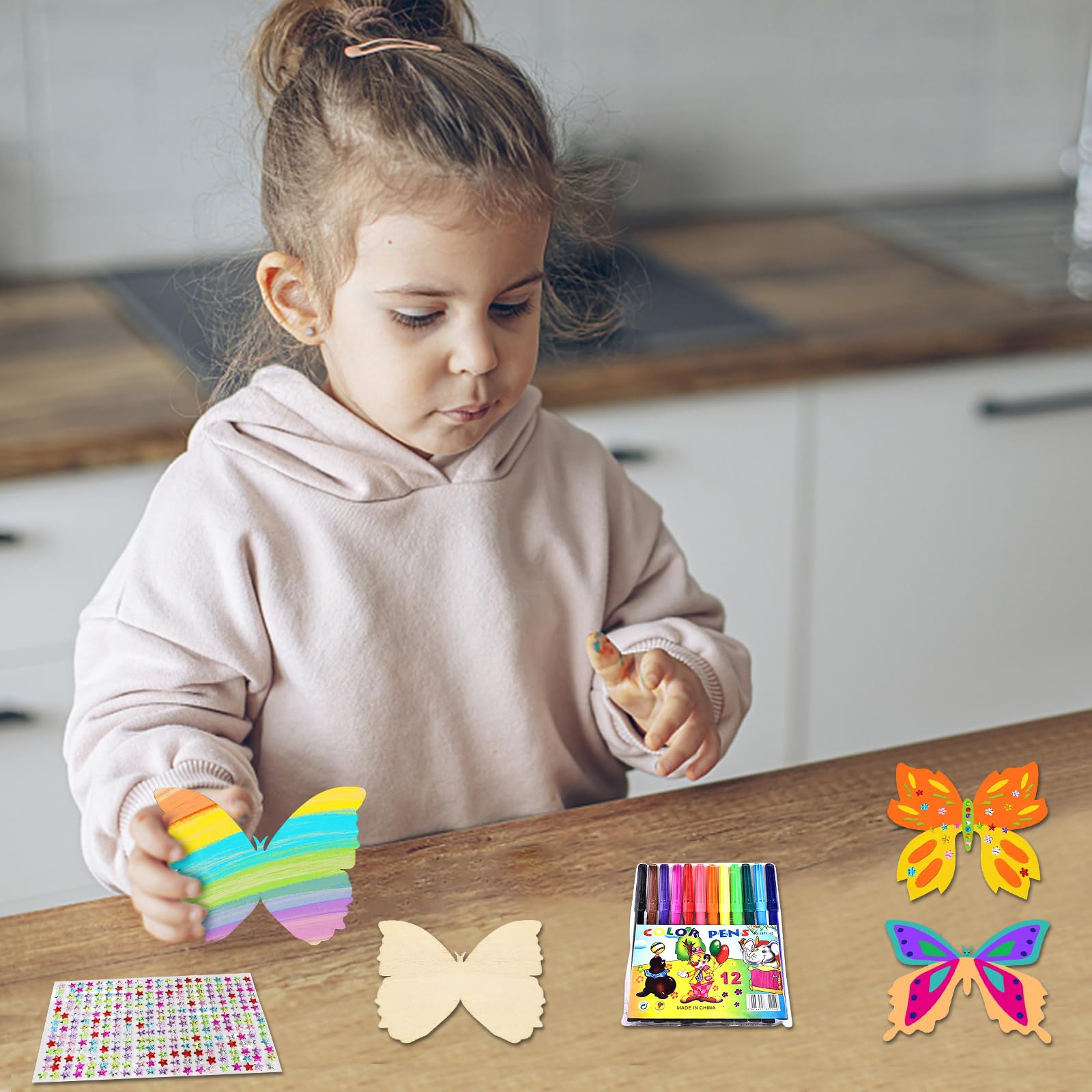 48 farfalle in legno da dipingere, farfalle in legno incompiute, artigianato per pittura fai da te, produzione creativa e decorazione di rivestimenti