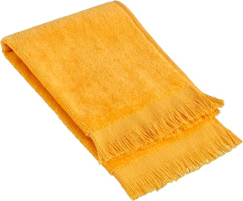 Paquete de 12 toallas de rizo reversibles con flecos con dobladillo (tamaño 11 pulgadas de ancho x 18 pulgadas de largo), algodón (dorado) a precio