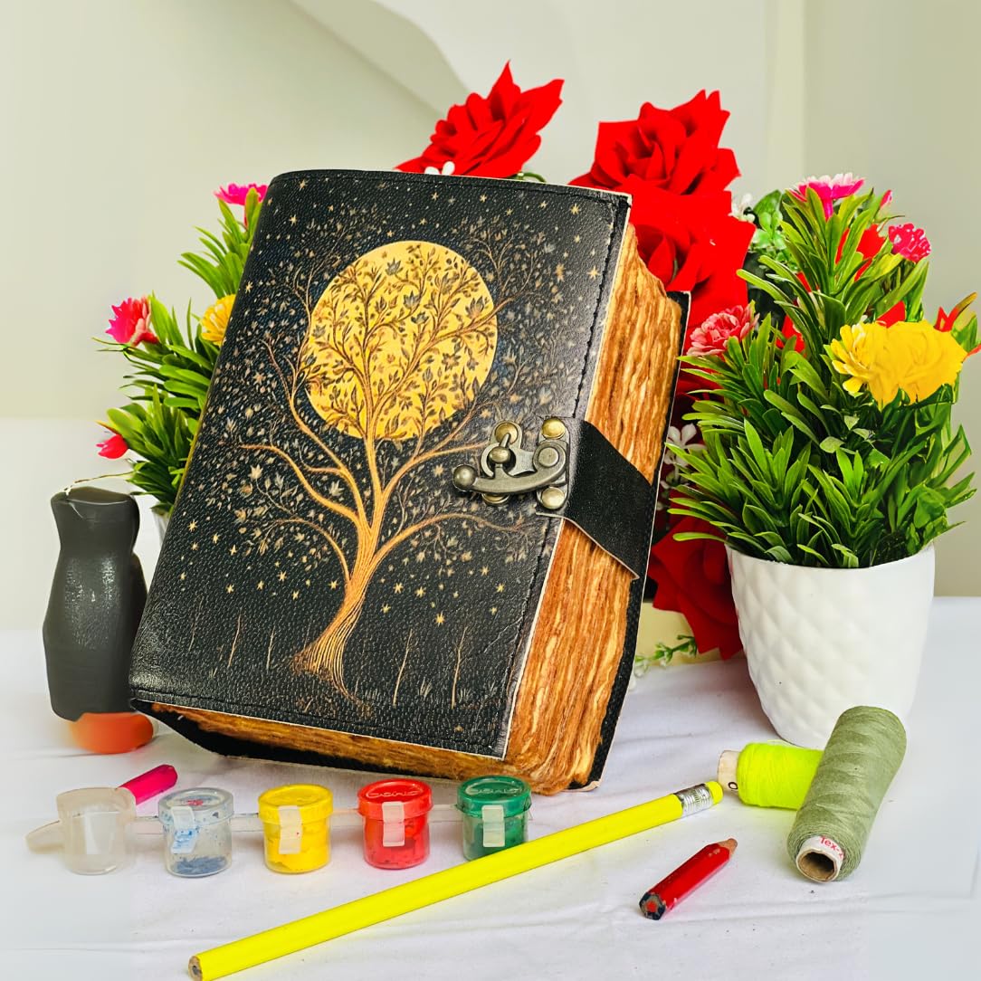 Diario de viaje de cuero con diseño de árbol de la vida para mujer con cerradura de alta calidad, 7 x 5 pulgadas, 400 hojas de papel vintage para hombres, diario encuadernado en cuero para mujeres, el