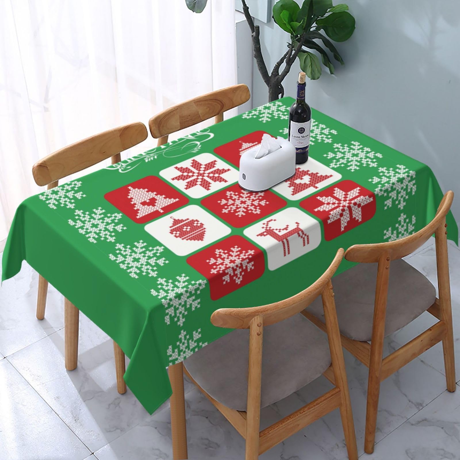 JunHeArt Merry Christmas Cute Santa Pattern Tablecloth Rectangle Table Cover Washable Table Cloths Decor For Kitchen 54" X 72"
