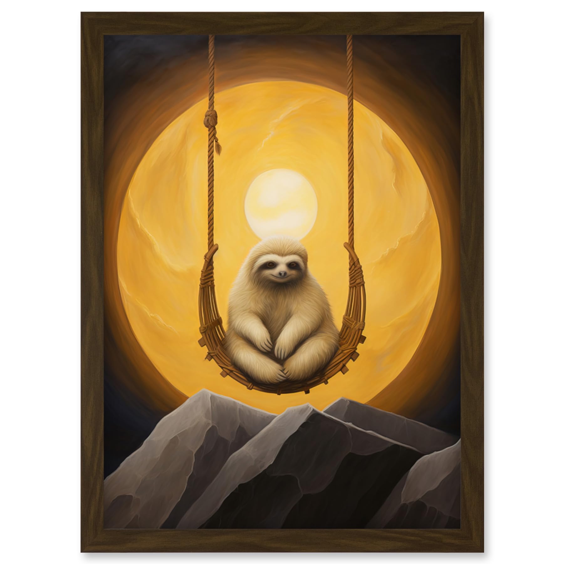 Artery8 The Lazy Overlord Sloth A4 Wall Art Print - Abstract Surrealist Painting Framed