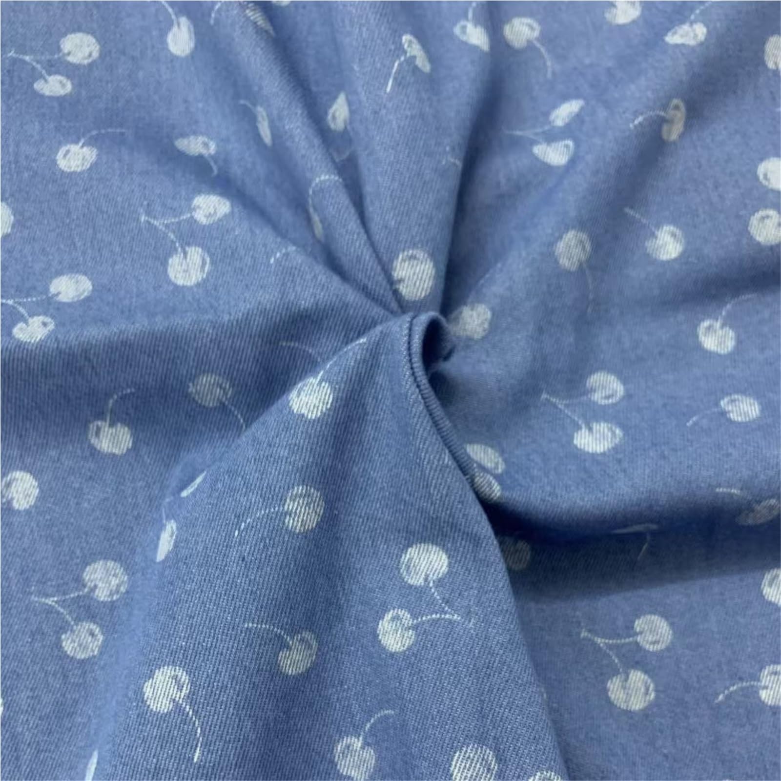 Tessuto denim lavato con stampa ciliegia addensato for cucito fai da te - Adatto for abiti, borse, pantaloni, materiale versatile(Color-01)